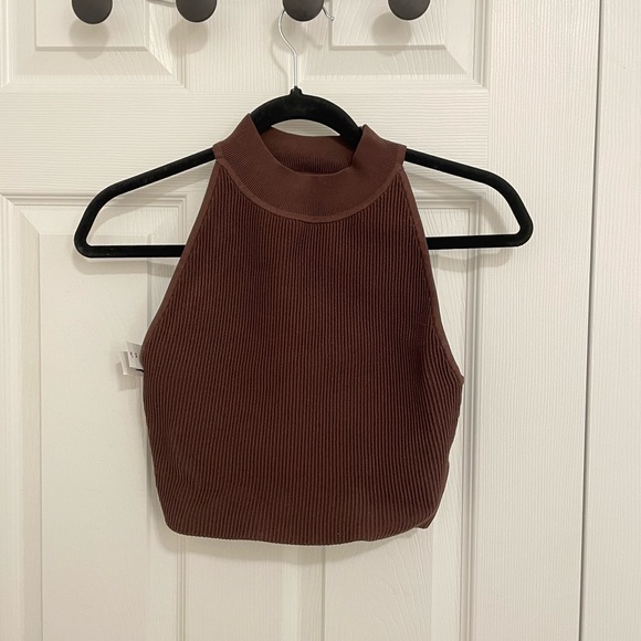 Aritzia Babaton Sculpt Cropped Halter Top (Brown) - Picture 5 of 6